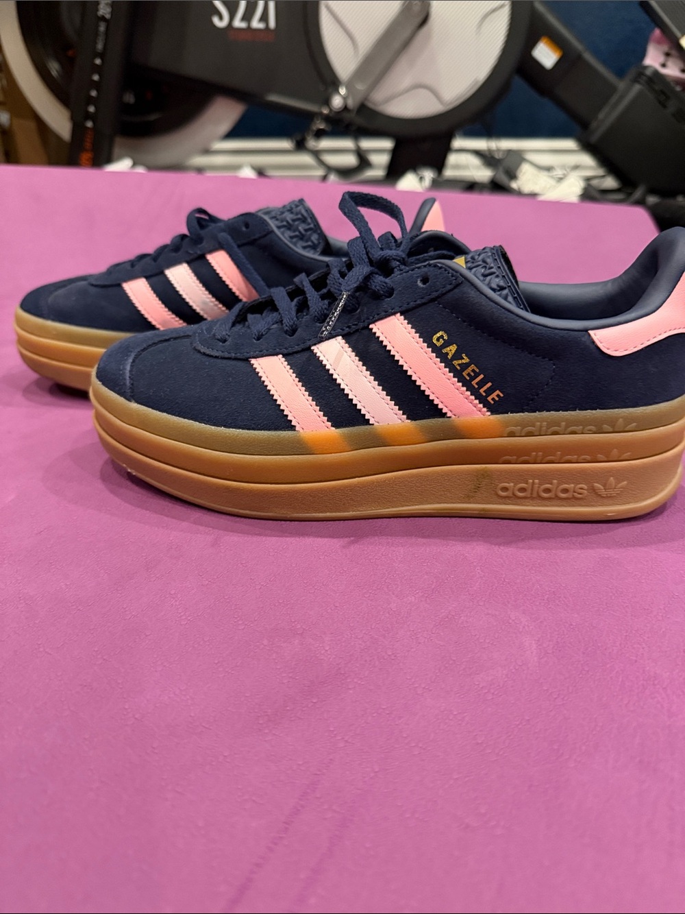 adidas Gazelle Platform Sneakers Navy with Pink Stripes